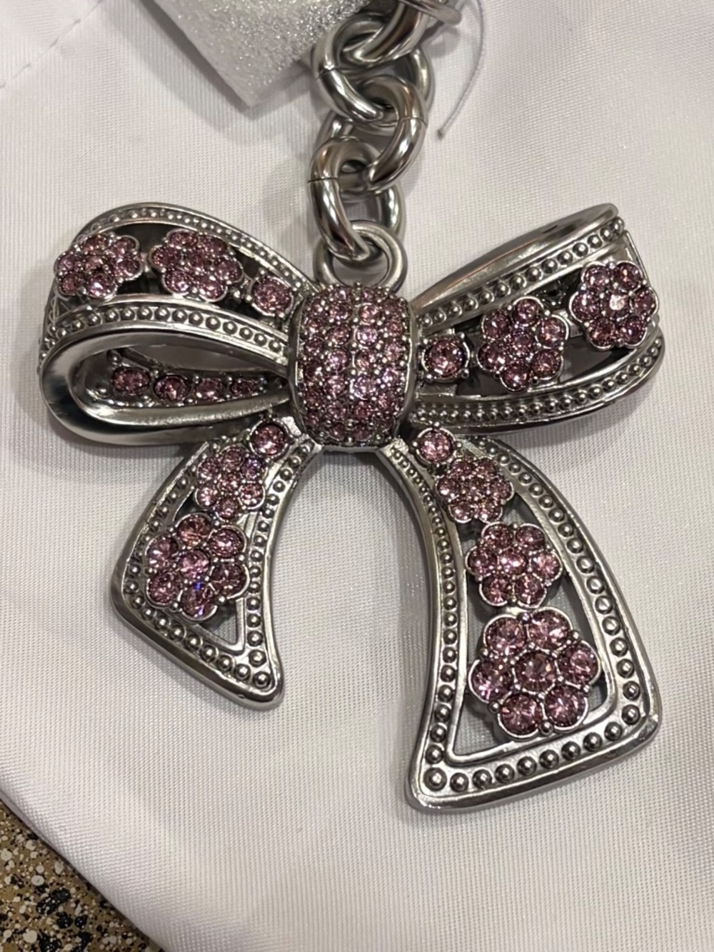 Coach Bow Bag Charm With Pink/Purple Crystals - NWT